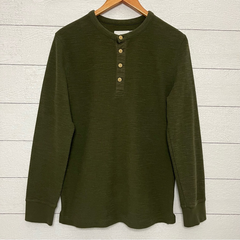 Goodfellow & Co Olive Green Textured Henley Shirt Size Medium